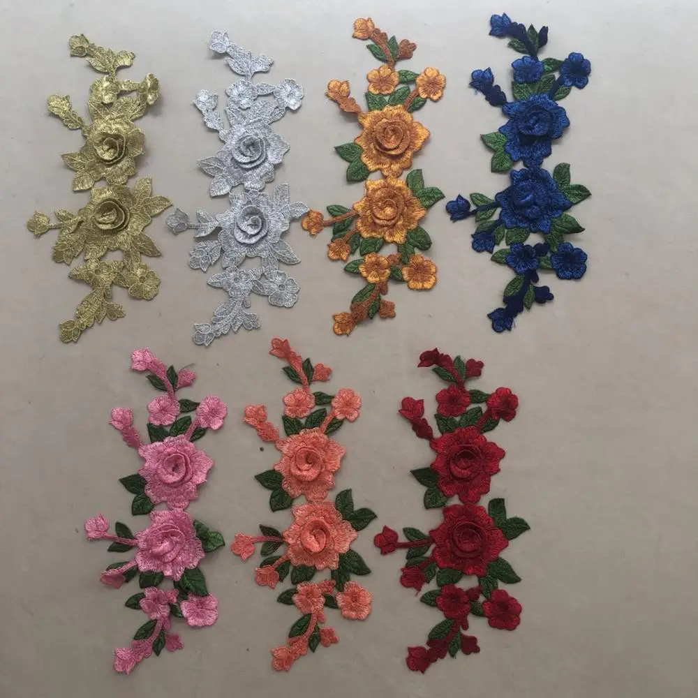 3D Flower Red Rose Applique Embroidery Patches for Clothes Decorated Sewing
