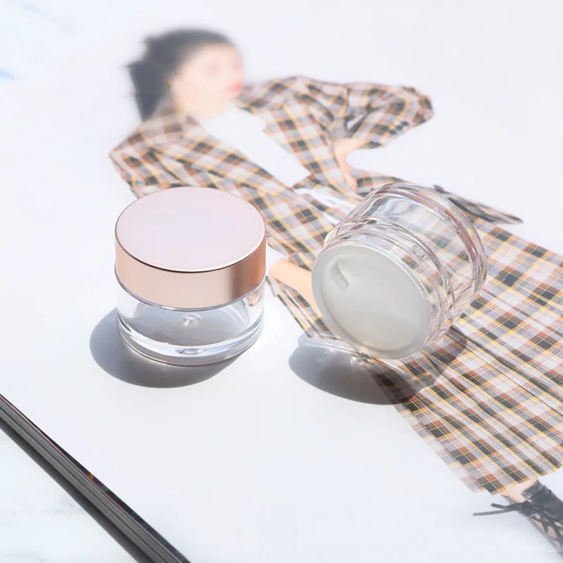 
15g petg cosmetic skin care cream jars seal with rose gold aluminum cap 