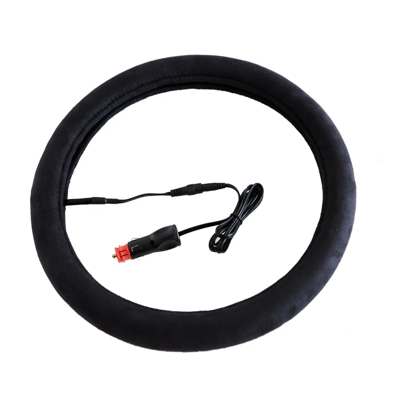 FX-P-034 Black suede fabric with electric heated shrink steering wheel cover