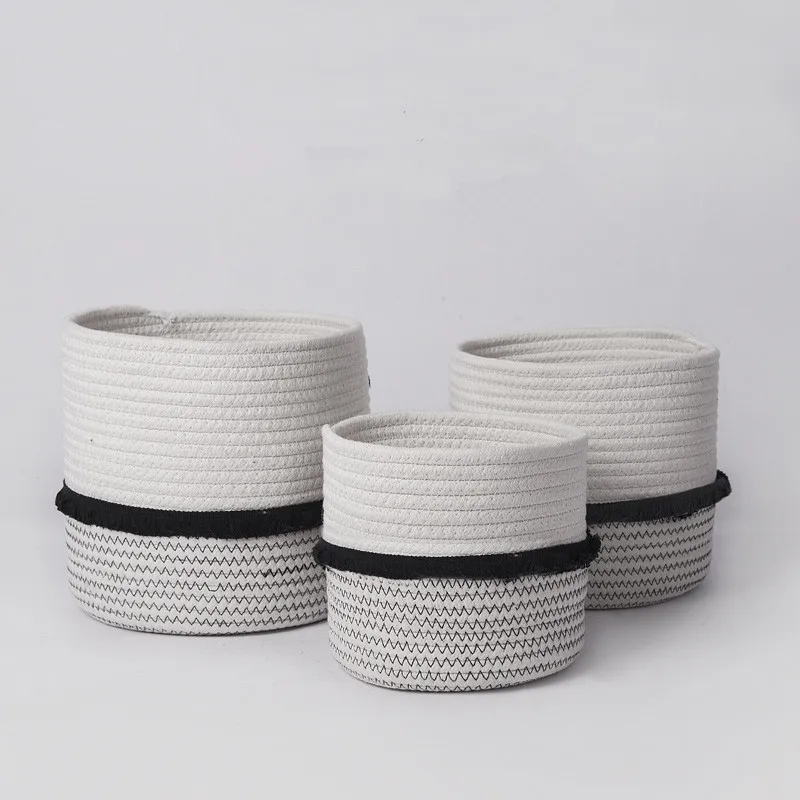 Decorative Home Decor Mini Sewing Custom Easter Foldable Tassel Toy Gift Storage Organizer Bins Cotton Rope Hamper Baskets 3 Set