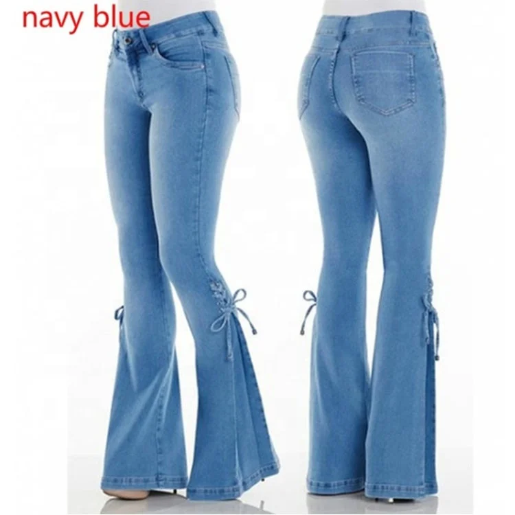 Wholesale Wash Slimming Micro Flared Jeans Loose Women Trousers