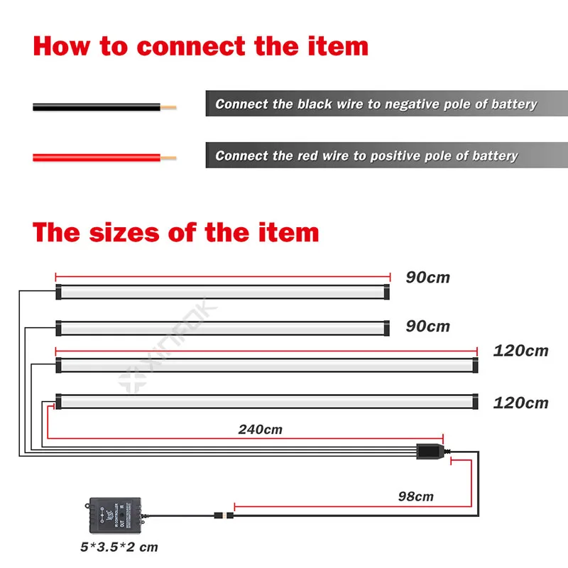 Xinfok APP Car Atmosphere lights 90*120 cm Under Car Underglow Chassis Light Kit With RF Remote Controller