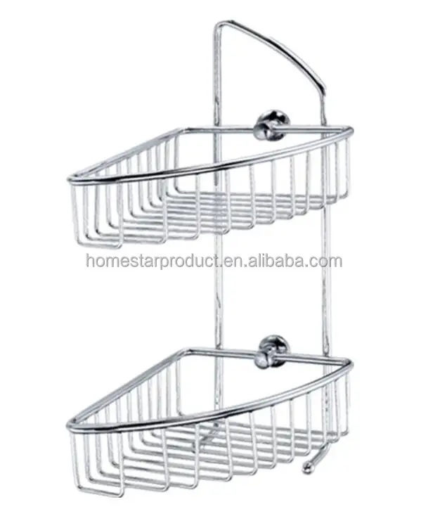 
2 tiers corner shower basket brushed stainless steel finish 