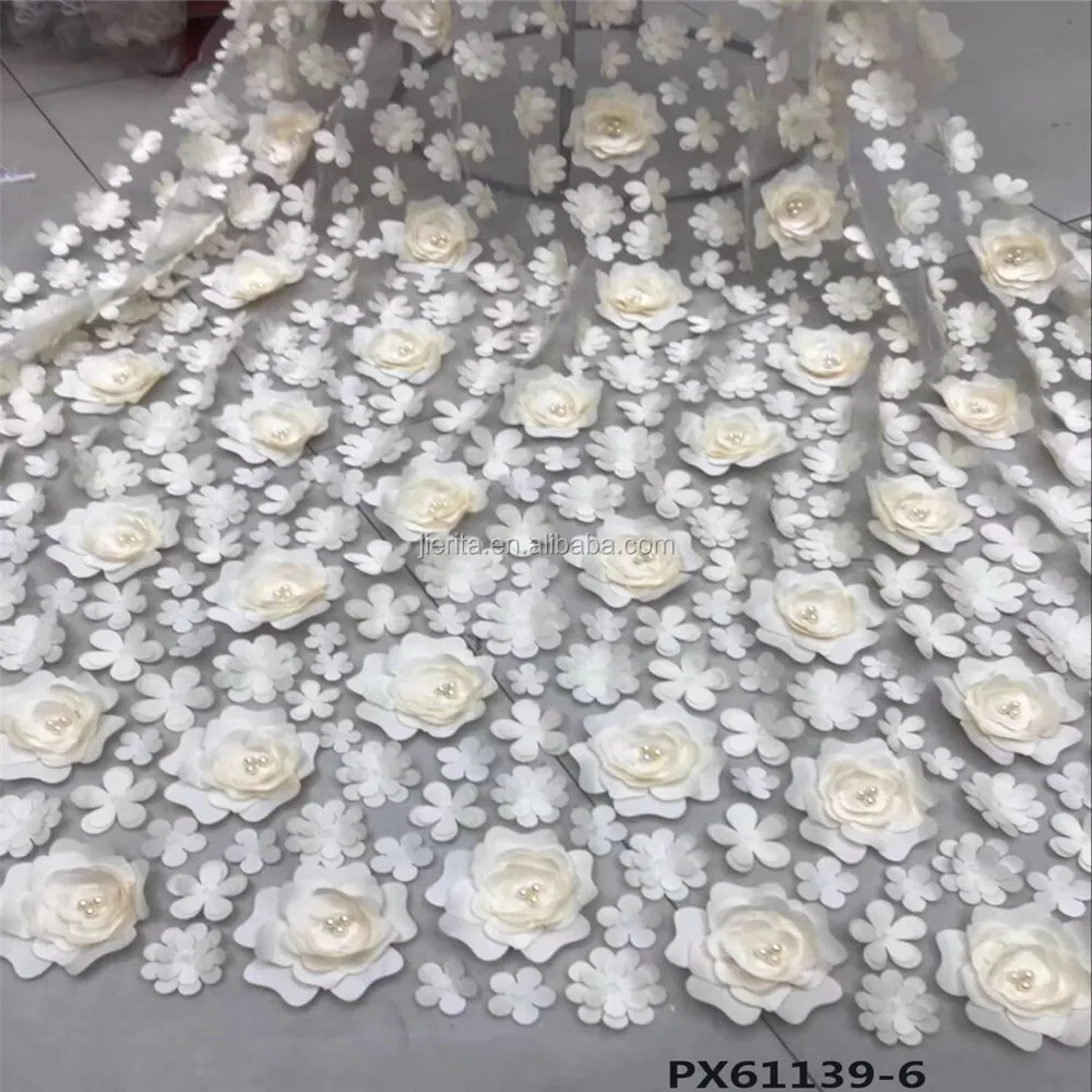 Nice patterns Red 3d flower embroidery wedding tulle lace fabric with pearl