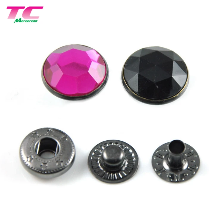 Custom Square Metal Press Button With Diamond, Silver Crystal Metal Snap Button For Jeans Clothing