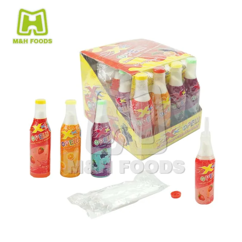 Mix Fruity Jelly Liquid Candy with Sour Powder in Bottles