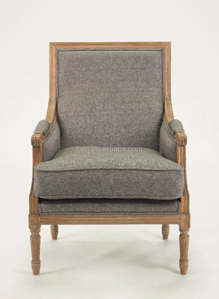 
Living room chair use antique wood turedo linen grey chairs/ Hand carved wood armchair (CH-811-OAK) 