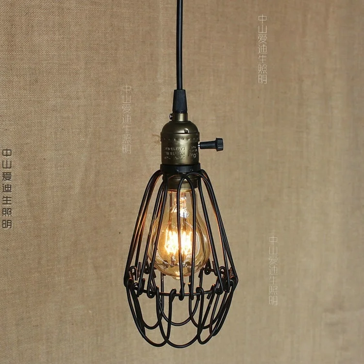Retro Iron Chandelier creative single head Edison small iron cage lamps hanging light fitting