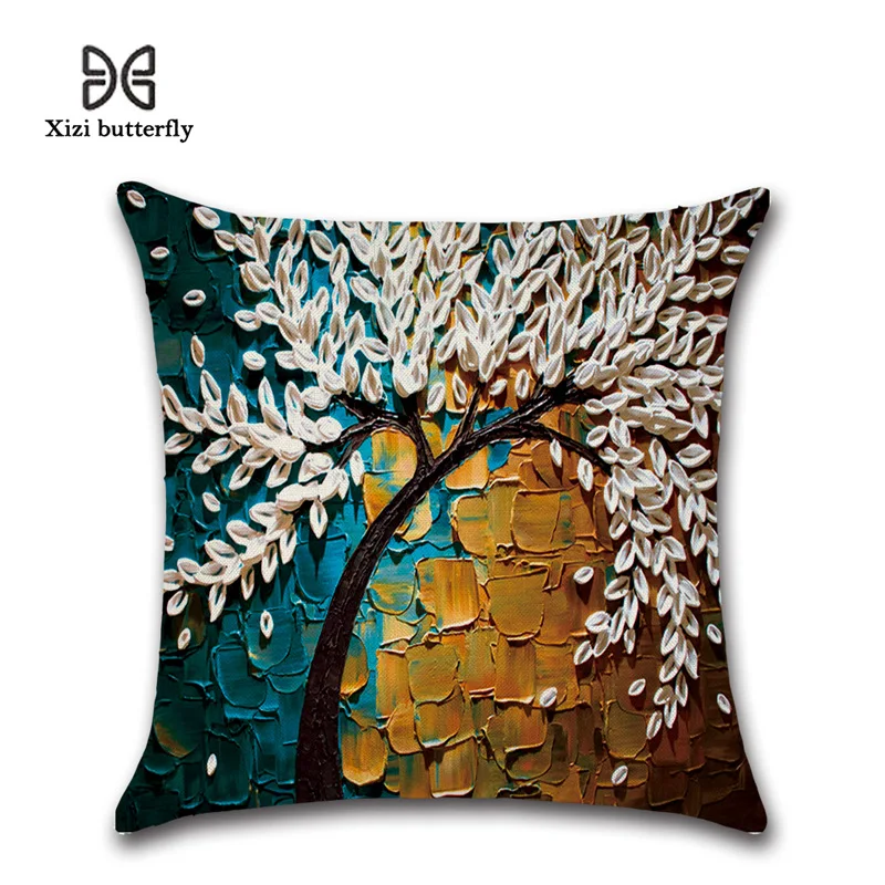 Throw Pillow Case U-LOVE Oil Painting Square Decorative Cushion Cover for 18 X 18 Inch