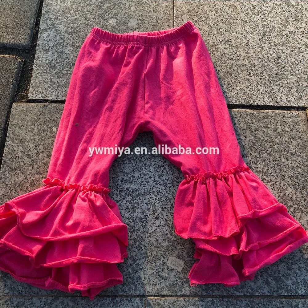 MY-305 hot selling triple ruffle pants for baby girls casual 100% cotton knit long pants multi-colors Toddler boutique