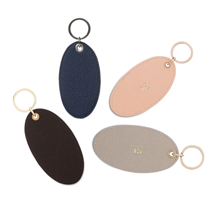Handmade custom logo round key chain leather keychain