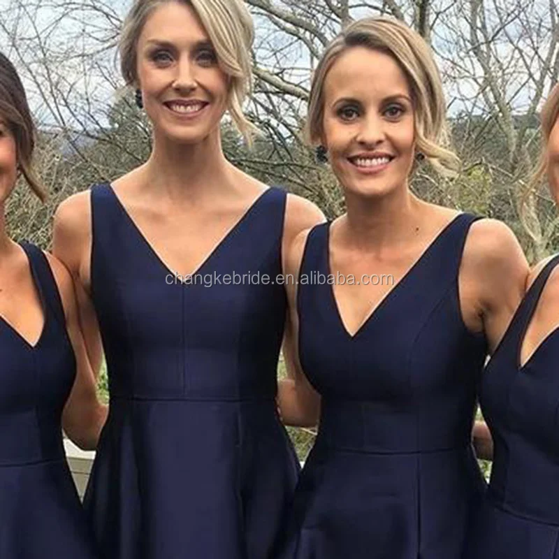 
Modern 2018 Bridesmaid Dresses Pleats Short Party Gowns Western Navy Blue Custom Bridesmaid Dress 