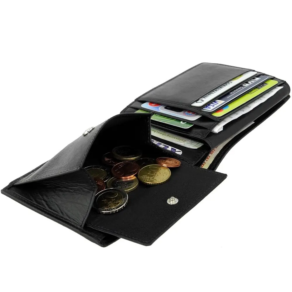 
Mens Black Top Grain Cow Leather Fashion Wallet Purse 