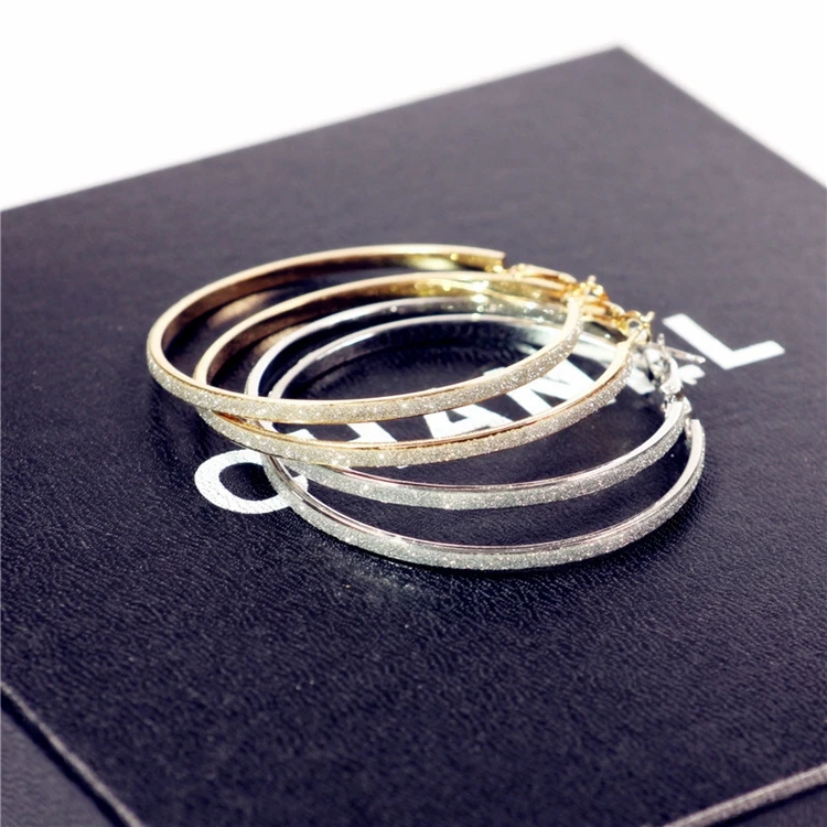 Wholesale Bulk Women Jewelry Earring Dull Polish Dubai Gold Plated Big Large Bali Hoop Earrings with Glitter