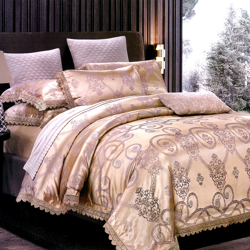 High-grade 100% Polyester bed sheet European jacquard wedding bedding four sets