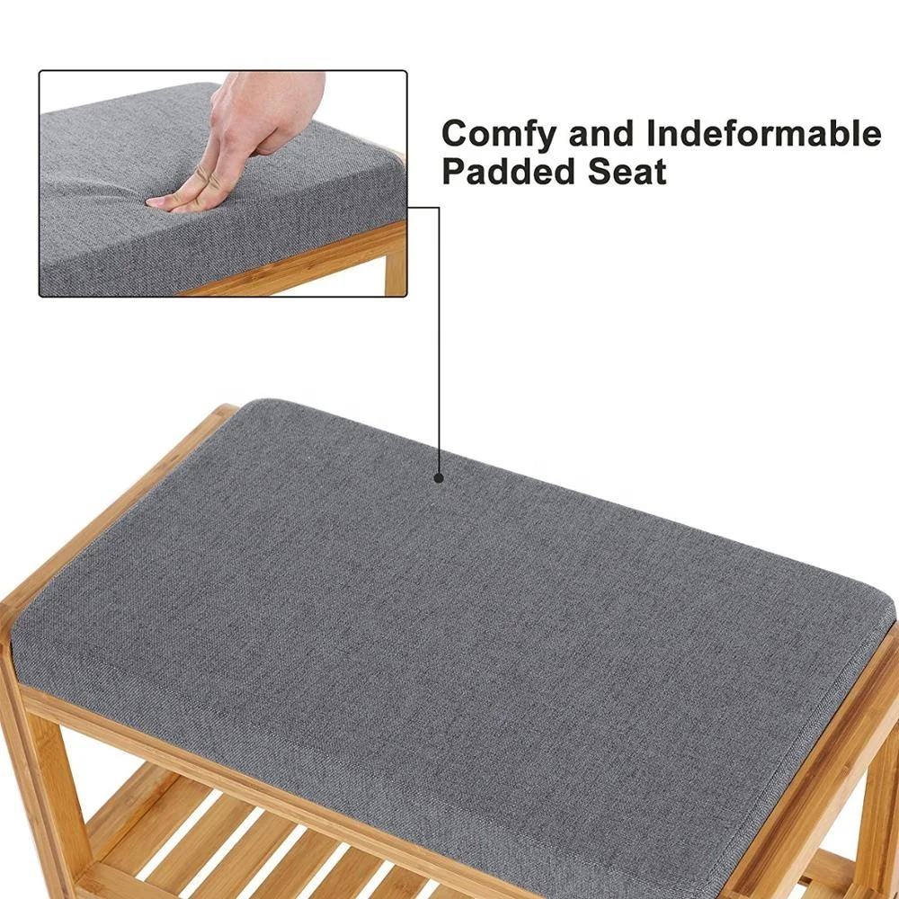 100% Natural Bamboo Wood Outdoor Shoes Rack Bench With Seat for Home