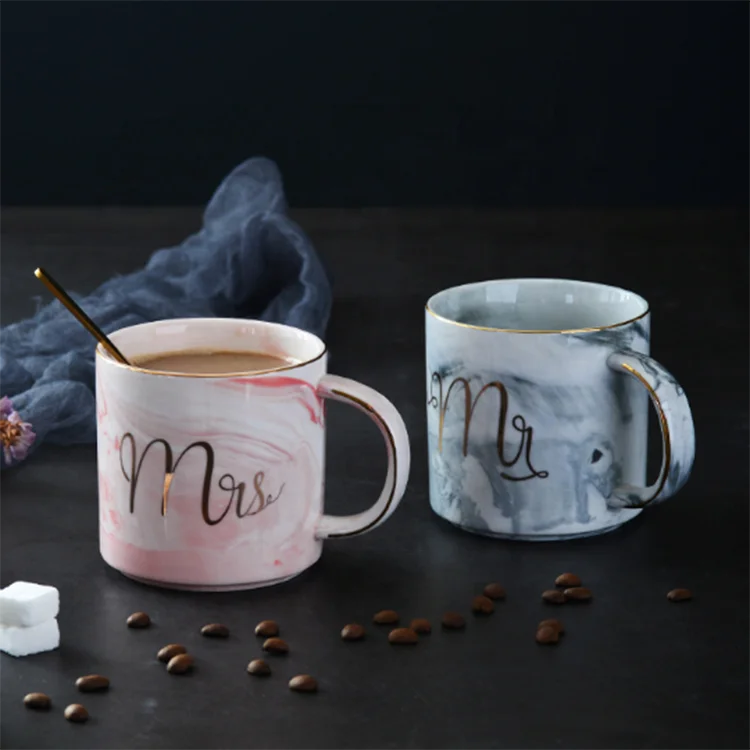 wholesale online 380ml Marble Ceramic Mug Travel Coffee Mug Milk Tea Cup Creative Mr and Mrs Mugs Pink Gold weeding gift