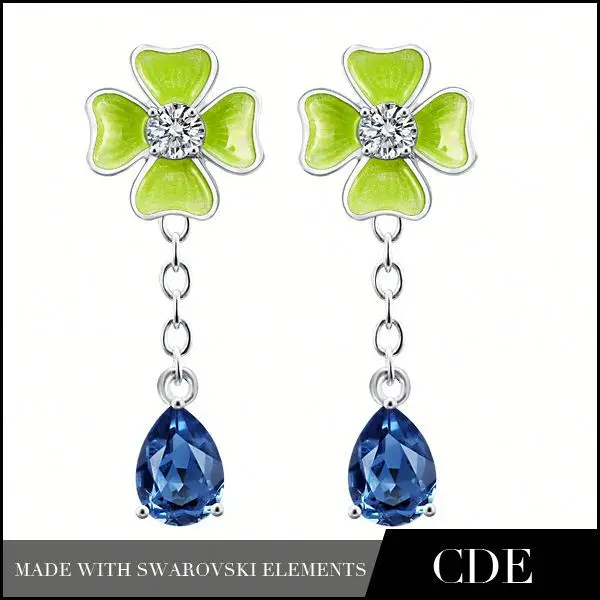 мода 925 серебряных покрытием черри блоссом эмаль серьги сдедано с элементами swarovski кристалла