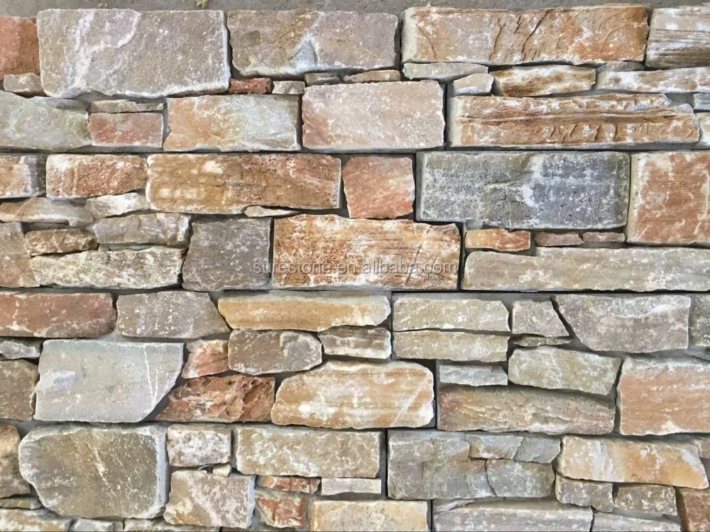 Natural yellow slate cement culture stone 3d wall decoration panels 3d board