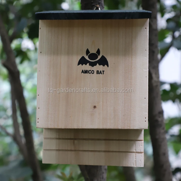 
Hanging Wooden Natural Novelty Bat House with bark roof 