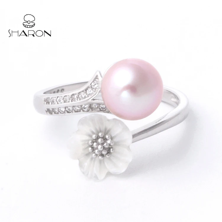 Sharon Adjustable Shell Flower Branch S925 Sterling Silver Pearl Ring Mounting For Women And Girls Accessories