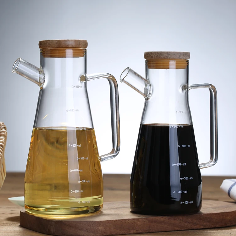 Handmade high borosilicate glass water oil bottle decanter with wooden lid