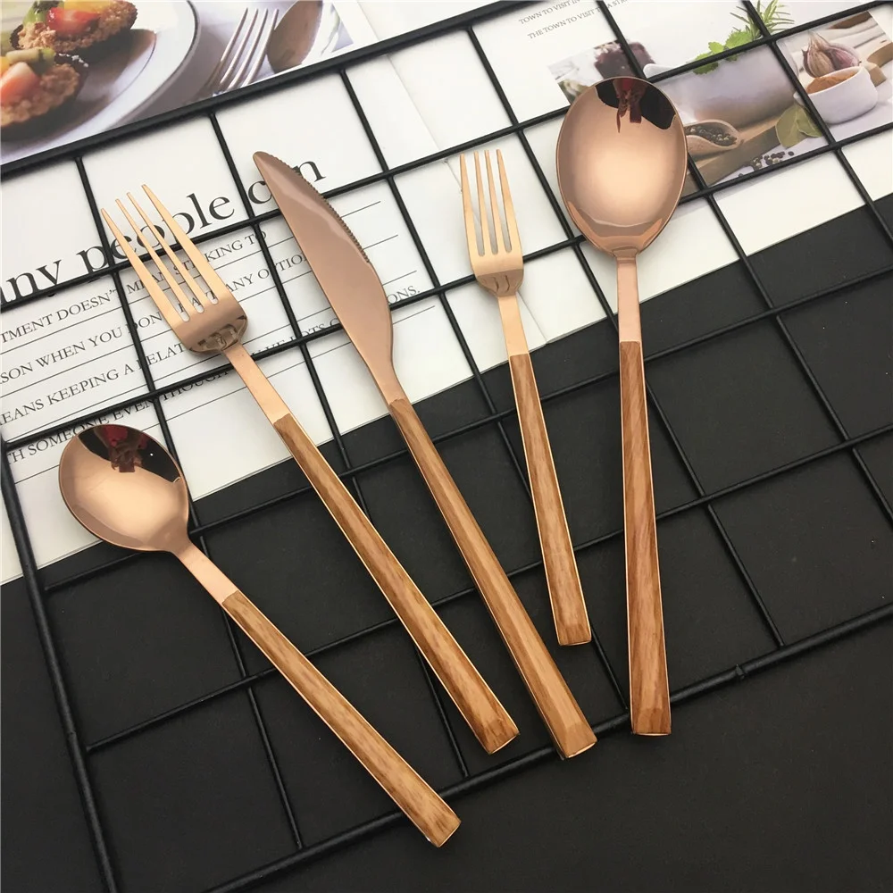 Full tag hotel cutlery tableware for table setting gold Besteck inox cubiertos couverts 24pcs stainless steel dinnerware sets