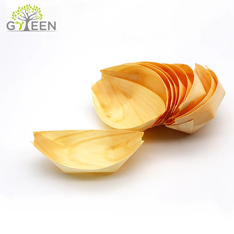 Japanese Serving Boat Disposable Wooden Sushi Plate Sushi Trays Wood White Fast Food Carton