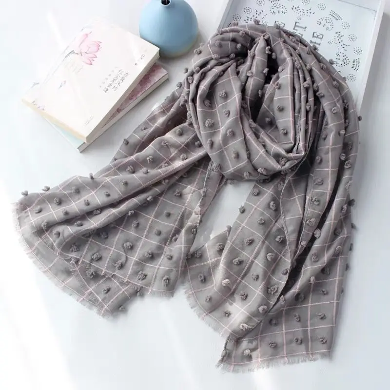 Popular scarf cotton hijab muslim checked stoles women shawl dubai arab tassel hijab for women