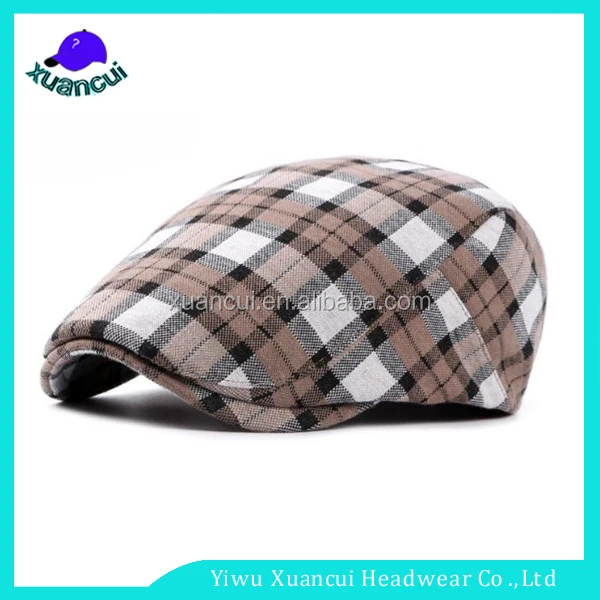 High quality checked newsboy hats wholesale herringbone duckbill ivy cap with metal buckle