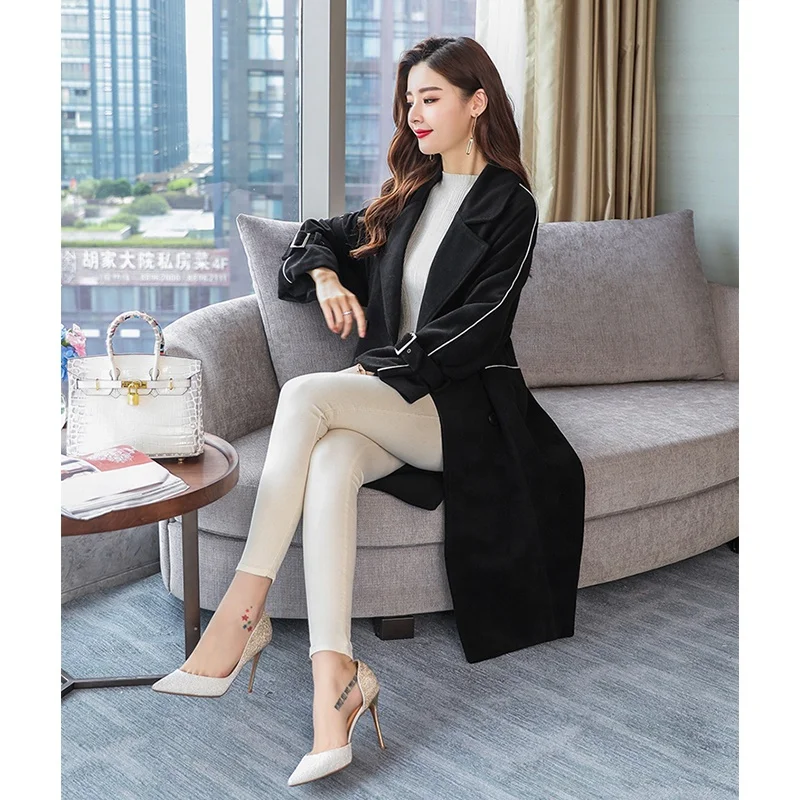 
Female Cloth Coat The New Winter Long Loose Thickness Woolen Cloth Coat 
