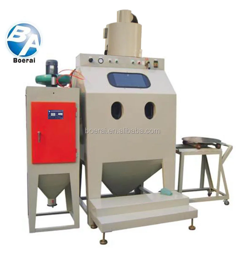 China automatic Cyclone type sandblaster , room mounting turntable for heavier and larger workpiece sandblasting