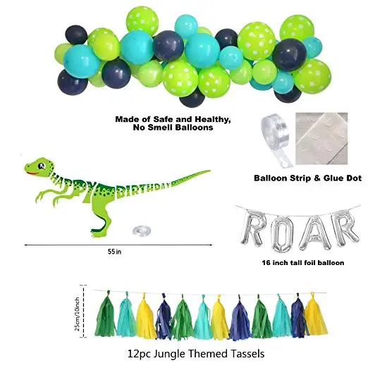 
dinosaur party supplies Balloons Garland Kit ROAR Foil Balloon Happy Birthday Banner for Boys 3 4 Birthday Party Baby Shower 