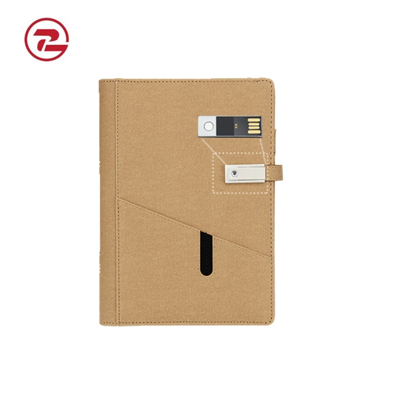 2021 Uptodate Powerbank Notebook Custom Leather Notebook Diary Planner Agenda Notepad Organizer with Power bank and USB