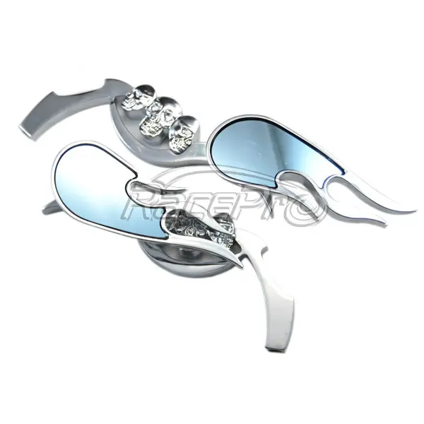 Custom Universal Fire Flame with Skull Style Vintage Sport Motorcycle Mirrors For Harley Davidson