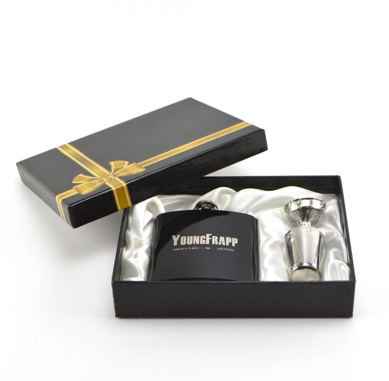 Индивидуальные выгравированы черный цвет 6 унций нержавеющей стали стакан для виски фляжка с выстрел стекло подарочный набор