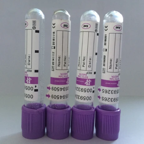 EDTA blood tube purple top tube for blood collection and test with CE and ISO certificate PET and glass tube 13*75mm 3ml 4ml 5ml