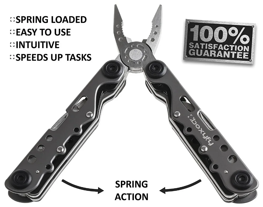 Multitool 14 in 1, Titanium Coated Handles, Sprung Loaded Pliers, Knife, Screwdrivers. Compact Folding Multifunctional Tool Kit