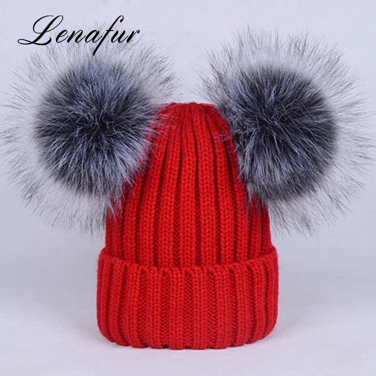 2017 новые женские из искусственного лисьего меха пом Англичане зимняя шапка вязаная шапка акриловая