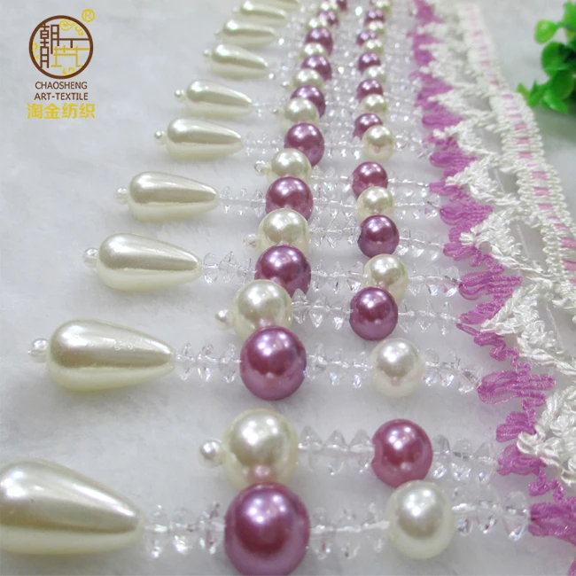 
acrylic fringe borla pompons margen pinsel taupe curtain boncuk 