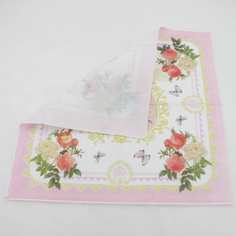 Printed Feature Flower Paper Napkins For Event & Party Decoration Tissue Decoupage Servilleta 33*33cm