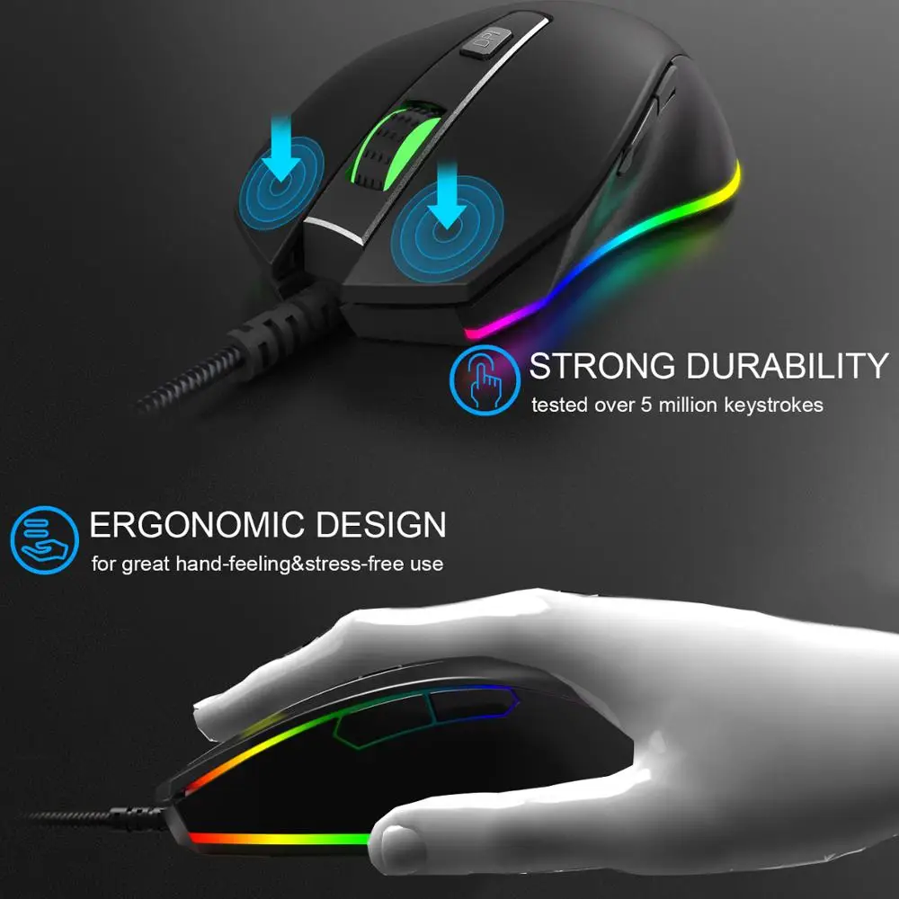 
ONIKUMA CW60 Pro Wired High Sensitivity Ergonomic Sweat-Resistant RGB Lighting Real 1000-6000 DPI Gaming Mouse 