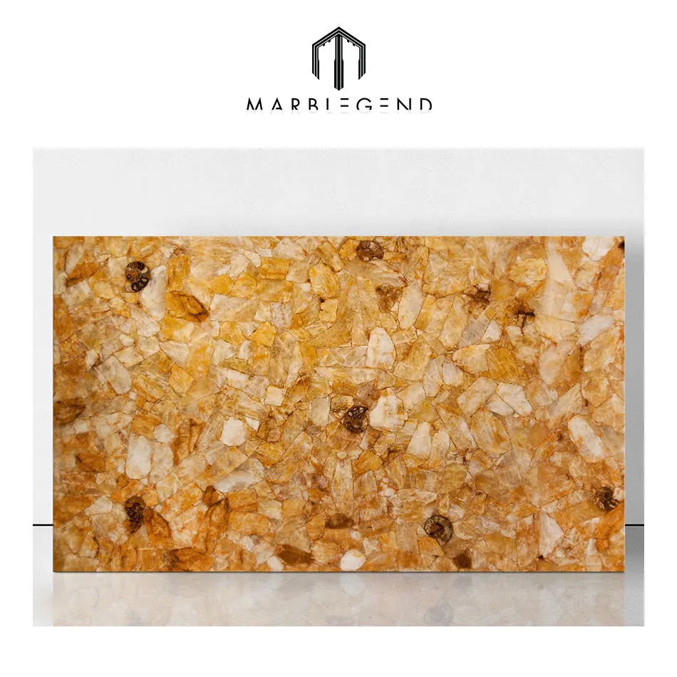 popular sale building material polished gemstone sole yellow quartz slab for countertop