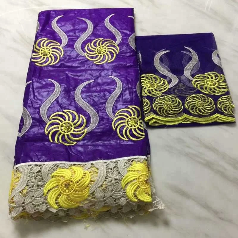 AF71141 Hot Selling African Lace Fabrics Brocade Bazin Riche Lace Fabric 5 Yards Bazin Matching 2 Yards French Lace