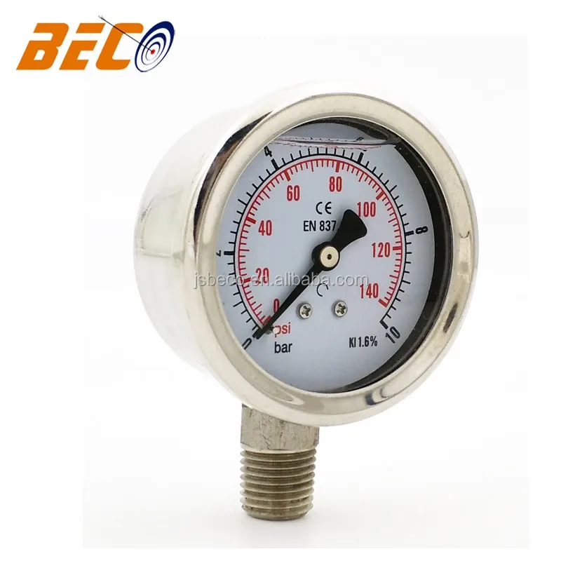Beco best price manufactier 50mm full stainless steel oil  screw type pressure gauge manmeters