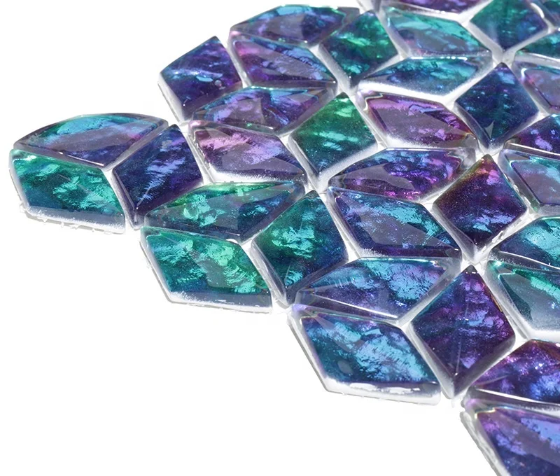 Living Room Wall Tile Rhombus Backsplash Iridescent Glass Mosaic