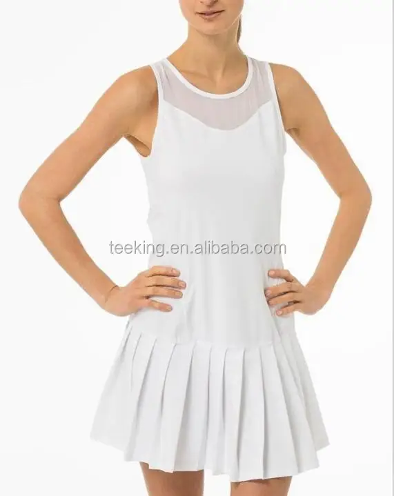 
custom design plain white pleated tennis dress for women 