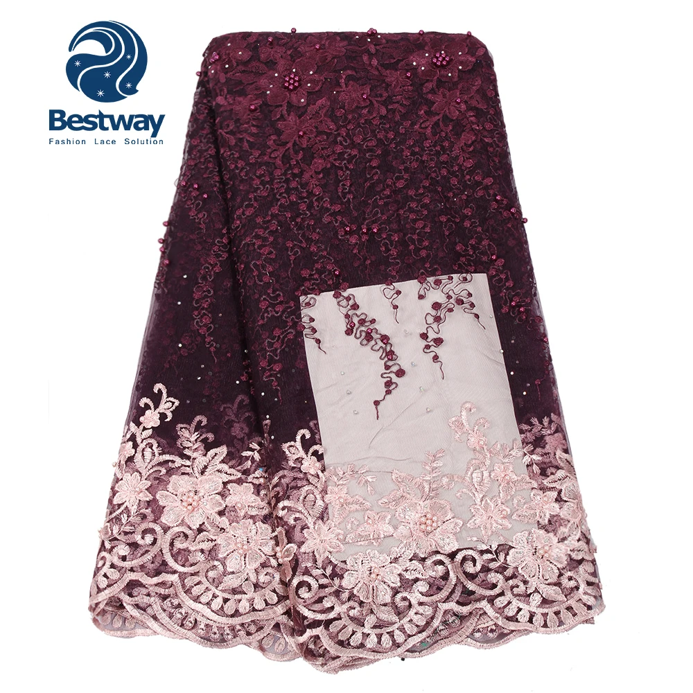 Bestway Lace and embroidery fabric 2018 Newest Nigeria cheap French lace with beads For Women Dresses FL0328