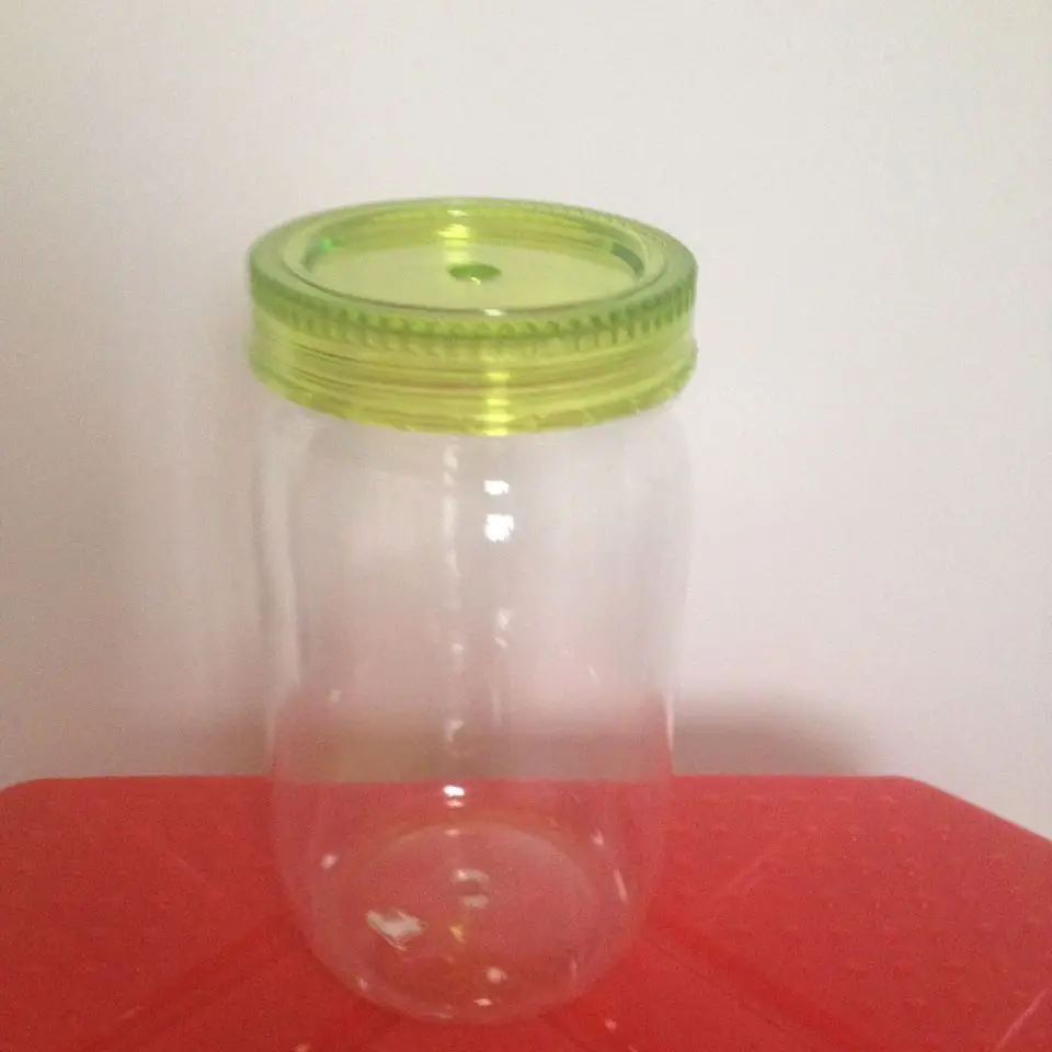 16oz Custom Plastic Mason Jar With Straw and Lid