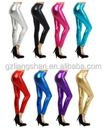 OEM Wholesale Bulk New Trend Sequin Metallic Shiny Solid Color Gold Jeggings Space Stripper Dance Rave Leggings